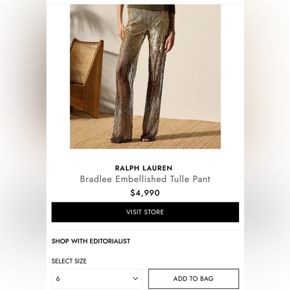 Ralph Lauren Collection Embellished Tulle Pants Metallic Sequin Sheer Gold 6 $5K - Picture 11 of 17